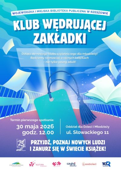 Grafika promująca spotkanie Klubu wędrującej zakładki dla młodzieży